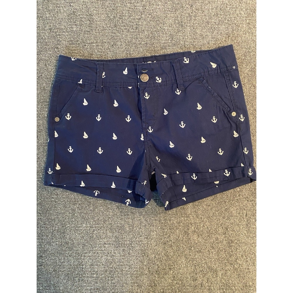 Womens Nautical Coastal Anchor Print Sailor Shorts Navy Blue Size 7